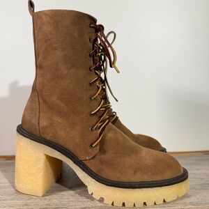 Free People Heeled Suede Boots Lace-up And Zip Leather Women’s Size US 8.5 EU 39